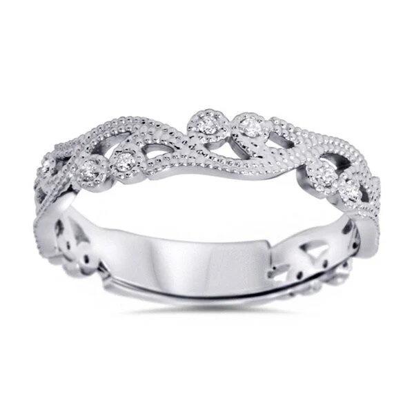 Triad metal ring-14k White Gold 1/6ct TDW Vintage Scroll Diamond Band