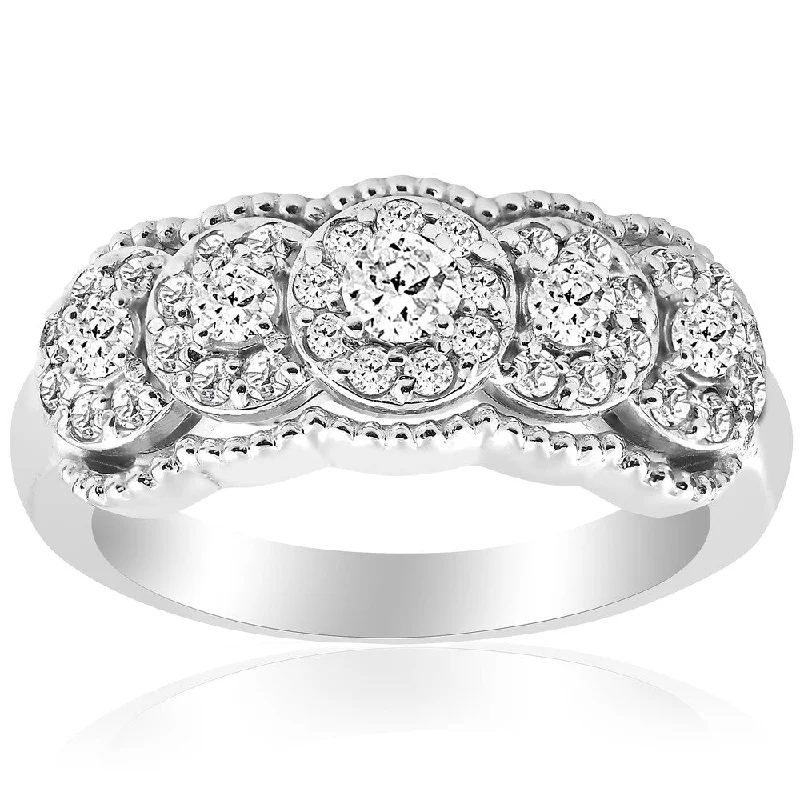 Birch husk ring-14k White Gold 1 ct TDW Diamond Wide Halo Wedding Anniversary Womens Stackable Ring