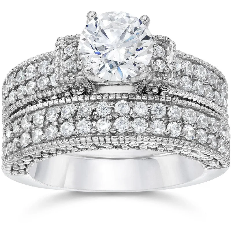 Peeled rind ring-14k White Gold 2 3/4 ct TDW Cathedral Pave Diamond Engagemnt Ring And Matching Wedding Band Set