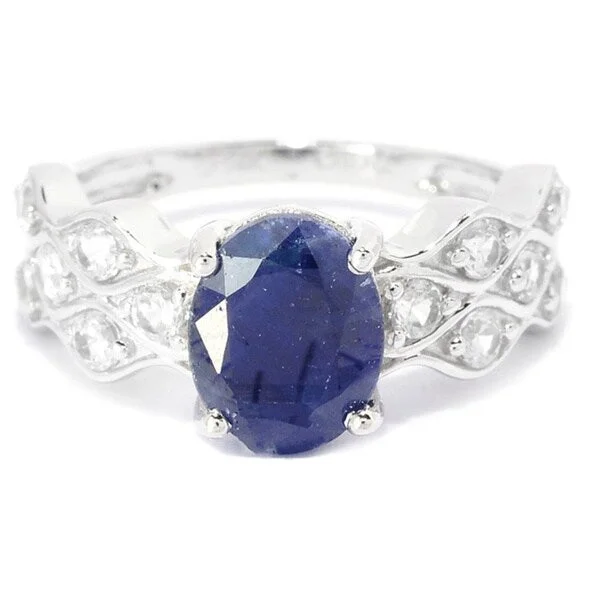 Swirl tide ring-14K White Gold 3.02ctw Sapphire and Cubic Zirconia Wave Band Ring