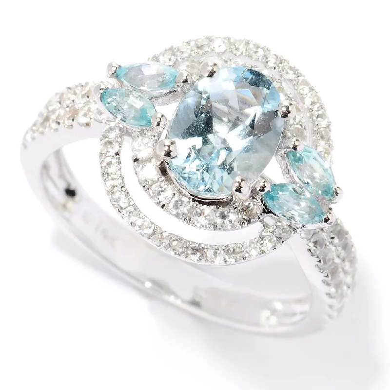 Millet stem ring-14k White Gold Aquamarine, Blue Zircon and White Sapphire Ring