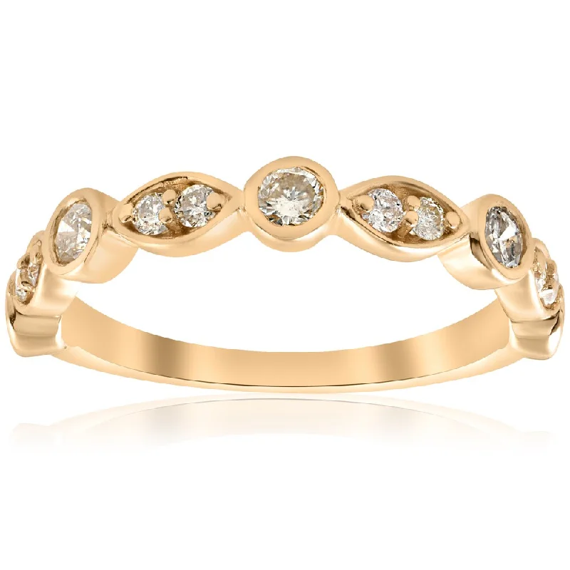 Tall bezel ring-14k Yellow Gold 1/2 ct TDW Diamond Wedding Ring Stackable Bezel 3/4 Eternity Band (I-J,I2-I3)