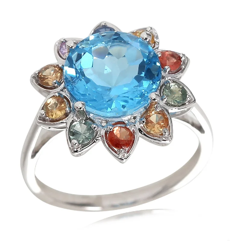 Forged wedding ring-14Kt Gold Swiss Blue Topaz and Multi Sapphire Ring