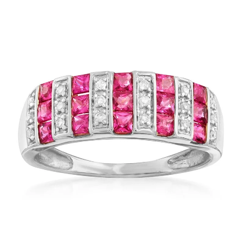 Swinging gem ring-14Kt White Gold Ruby and Diamond Band Ring