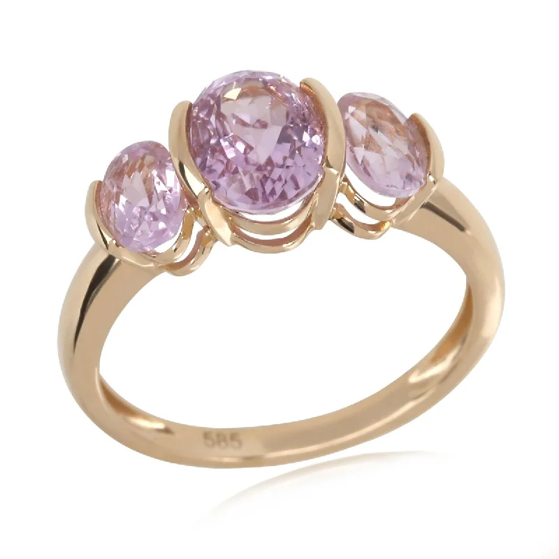 Petrified shard ring-14Kt Yellow Gold Kunzite 3 Stone Ring