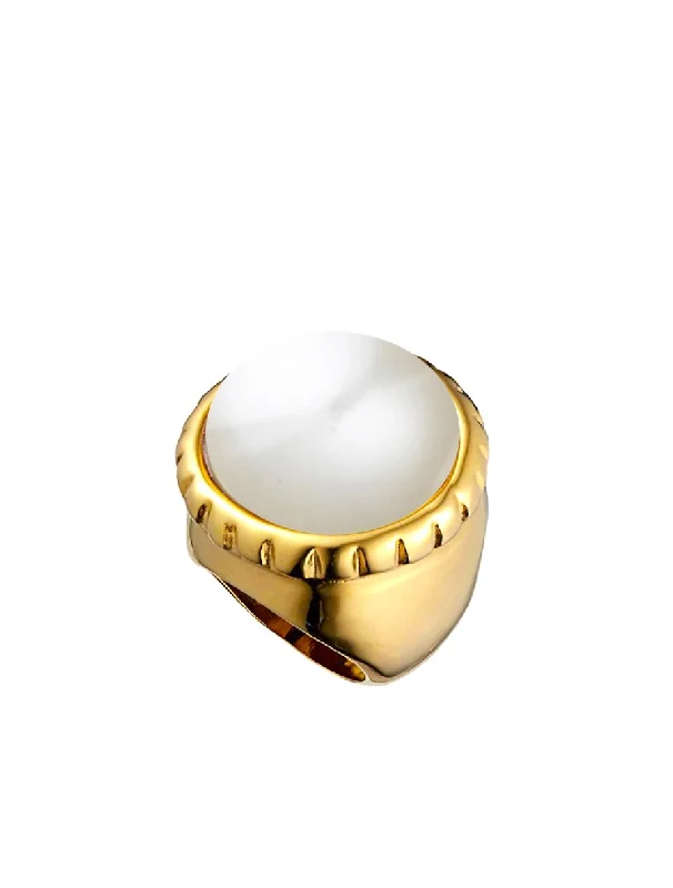 Gloss gem ring-18k Gold Pearl Statement Ring