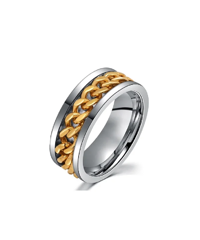 Hidden glyph ring-18k Gold Two Tone Chain Band Ring