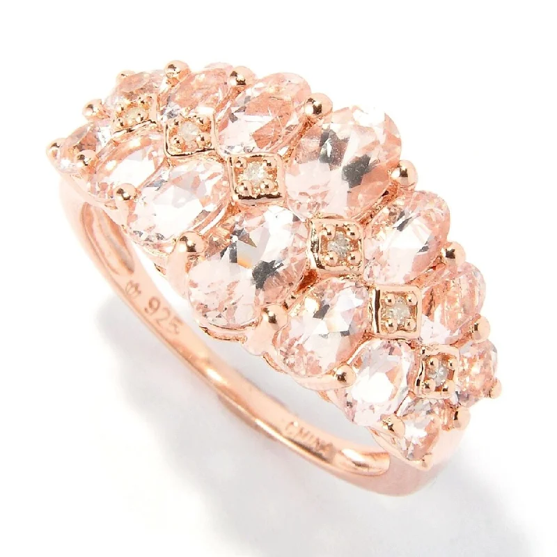 Gingham band ring-18K Rose Vermeil 2.75ctw Multi Oval Morganite & Diamond Ring Size 7 - Pink