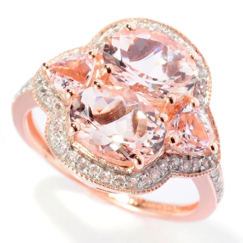 Oak grain ring-18K Rose Vermeil 2.83Ctw Dual Shaped Morganite,White Zircon Cocktail Ring