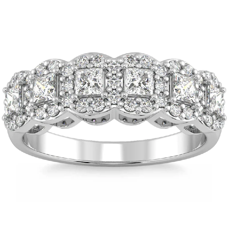 Frayed rim ring-1Ct Princess Cut Diamond Wedding Ring Stackable Band 14k Gold Lab Grown