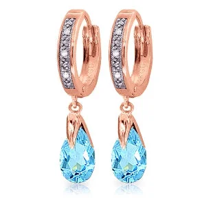 Glimmer spark necklace-2.53 Carat 14K Solid Rose Gold Diamond Oval Blue Topaz Drop Hoops