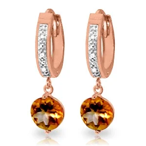 Surf crest necklace-2.53 Carat 14K Solid Rose Gold Diamond Round Citrine Drop Hoops