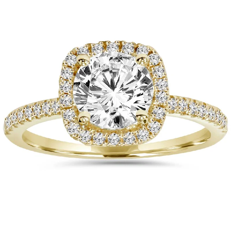 Haze glass ring-2.60ct Cushion Halo Diamond Engagement Ring 14k Yellow Gold Lab Grown