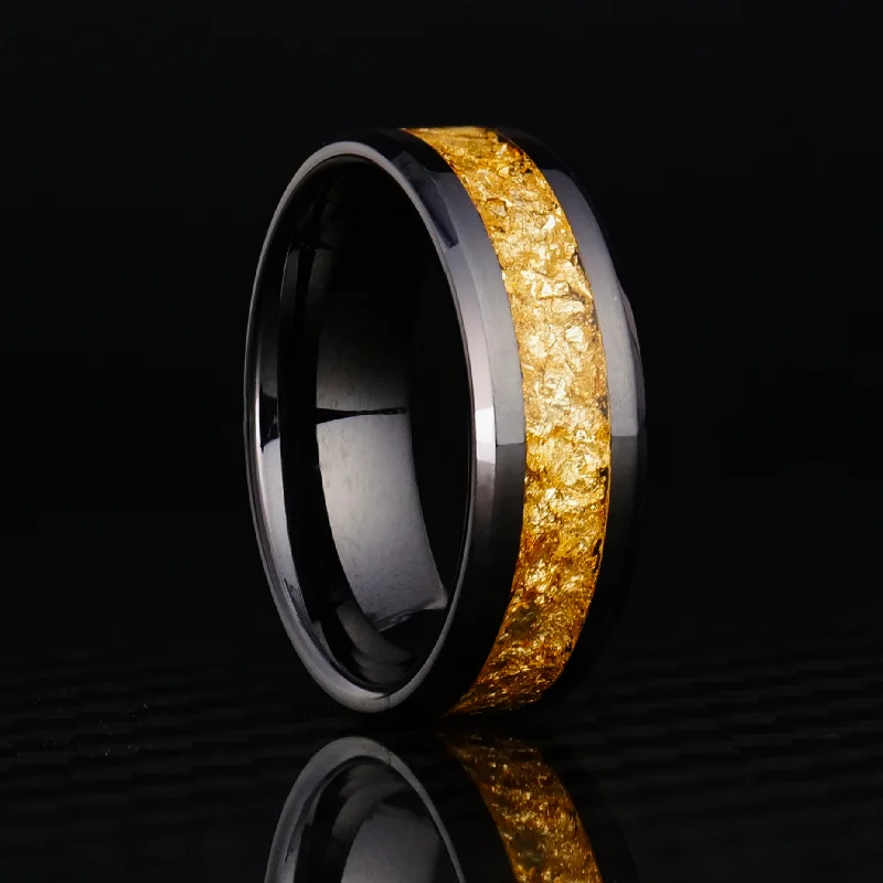 Ebony black ring-24K Gold Leaf Ring on Black Ceramic | Full Channel