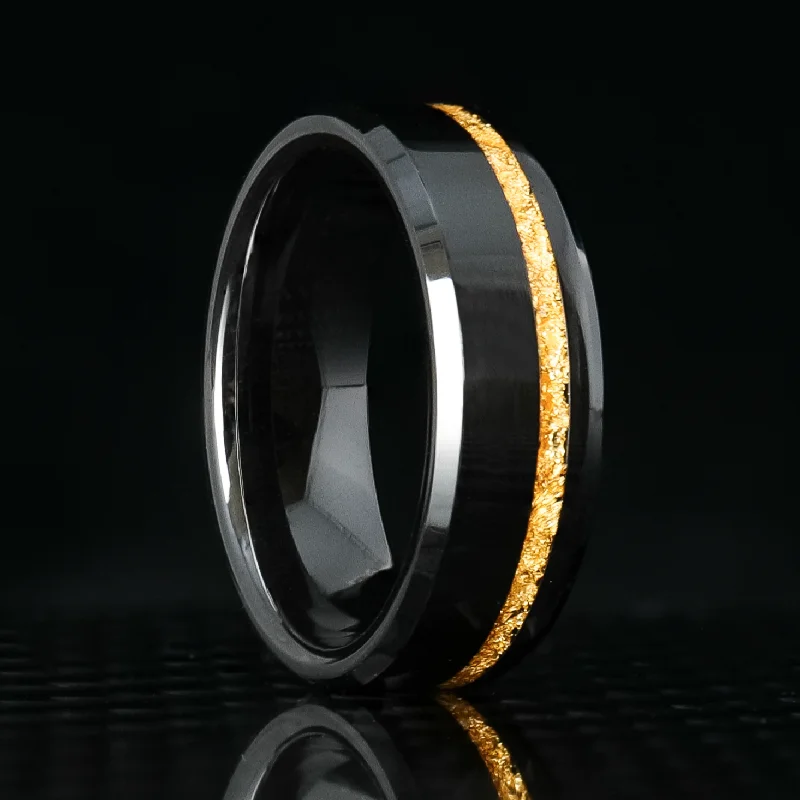 Tusk ridge ring-24K Gold Leaf Ring on Black Ceramic | Offset Inlay