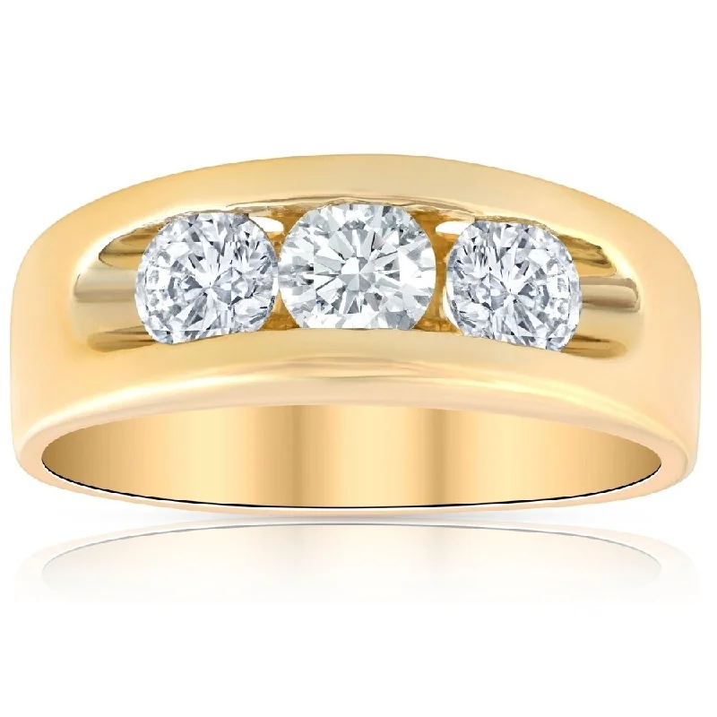 Fin curve ring-2Ct Diamond Mens Three Stone Ring 10k Yellow Gold