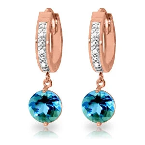 Peeled rind necklace-3.28 Carat 14K Solid Rose Gold Diamond Round Blue Topaz Drop Hoops