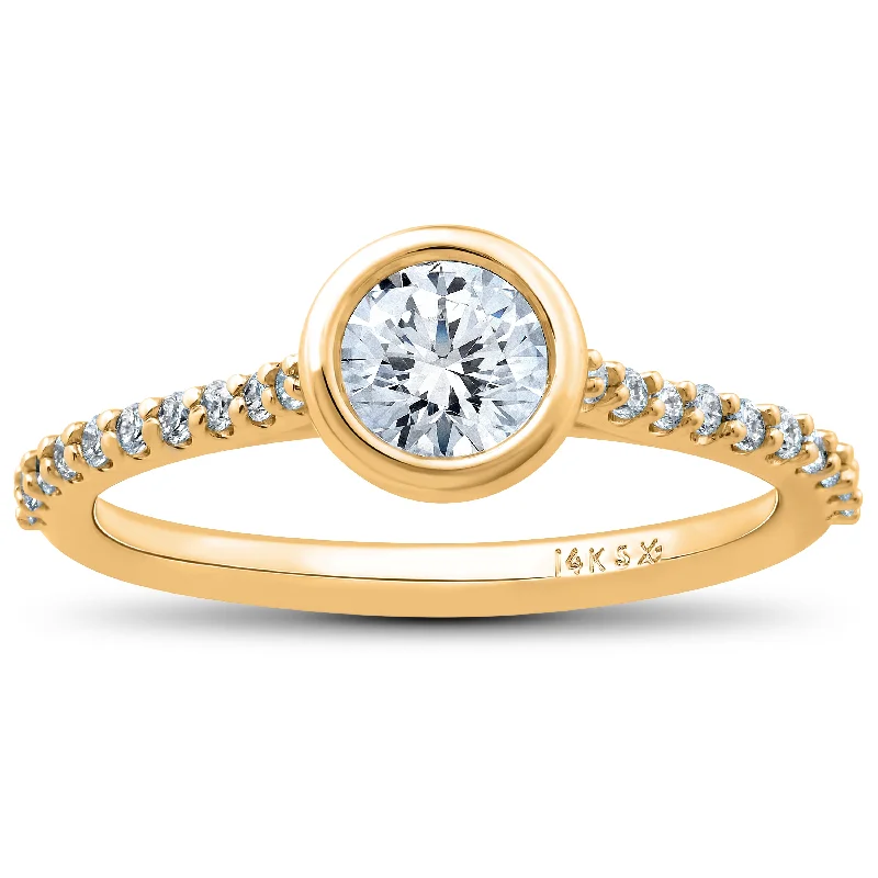 Cluster stack ring-3/4 Ct Charlotte Lab Created Diamond Engagement Ring 14k Yellow Gold