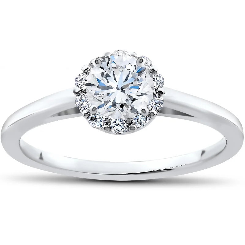 Repurposed relic ring-3/4 Ct Lab Created Diamond Madelyn Halo Engagement Ring 14k White Gold