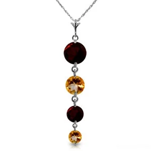 Braided chain necklace-3.9 Carat 14K Solid White Gold Necklace Natural Garnet Citrine