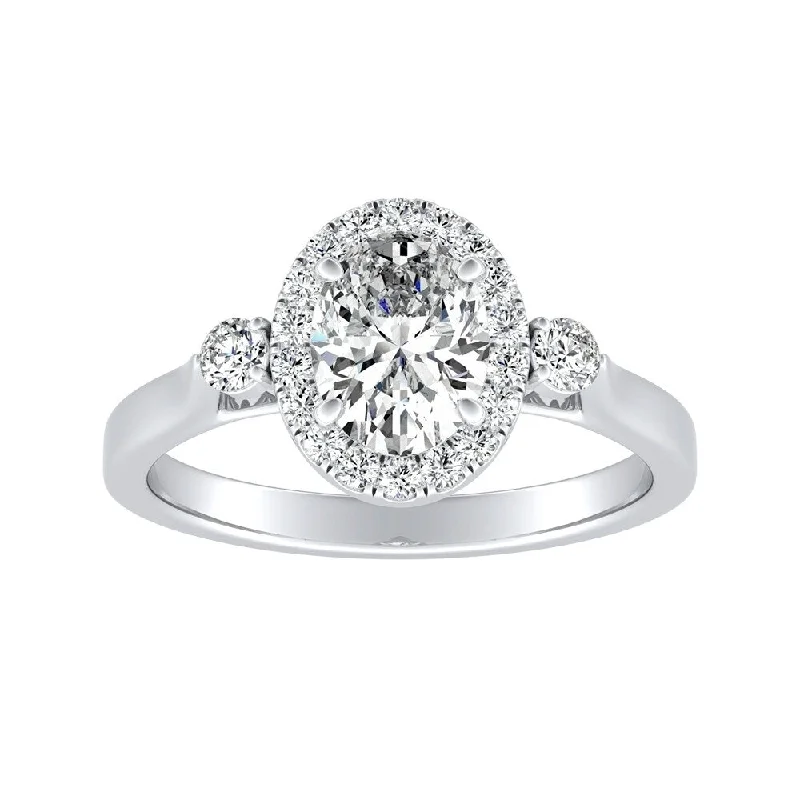 Tundra reed ring-3-stone Halo Oval Diamond Engagement Ring 1/2ctw 14k Gold by Auriya