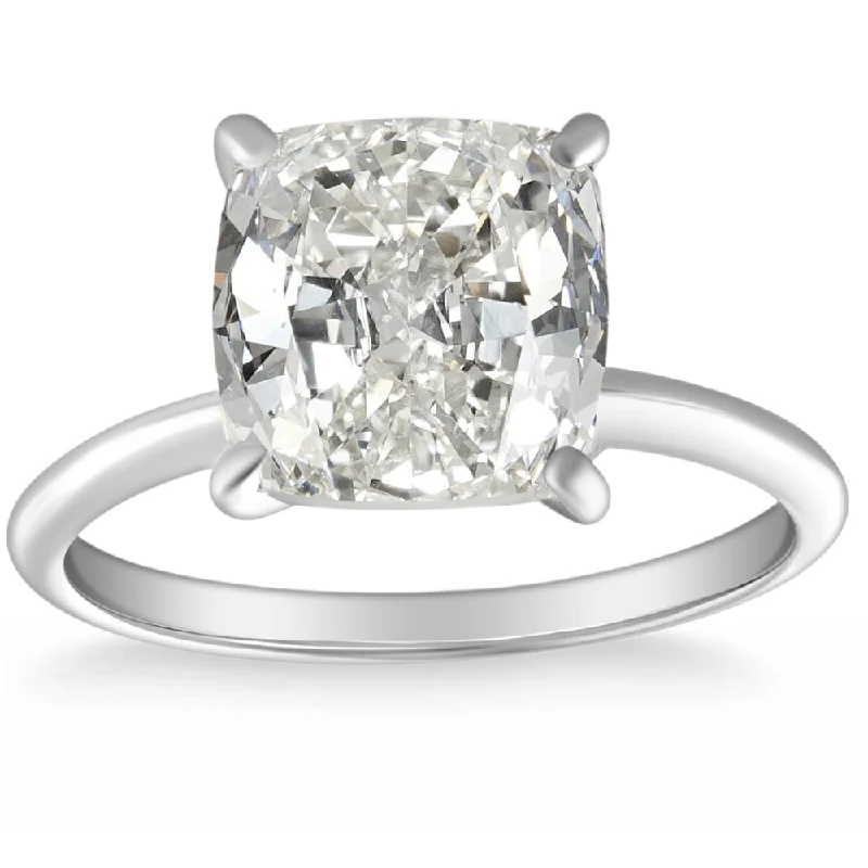 Pitted finish ring-4.39 CT Cushion Diamond GIA Certified Solitaire Engagement Ring 14k White Gold