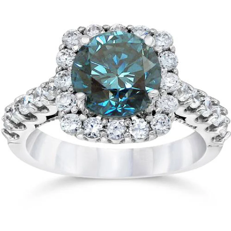 Layered gem ring-4 CT Blue Diamond Engagement Ring 14K White Gold