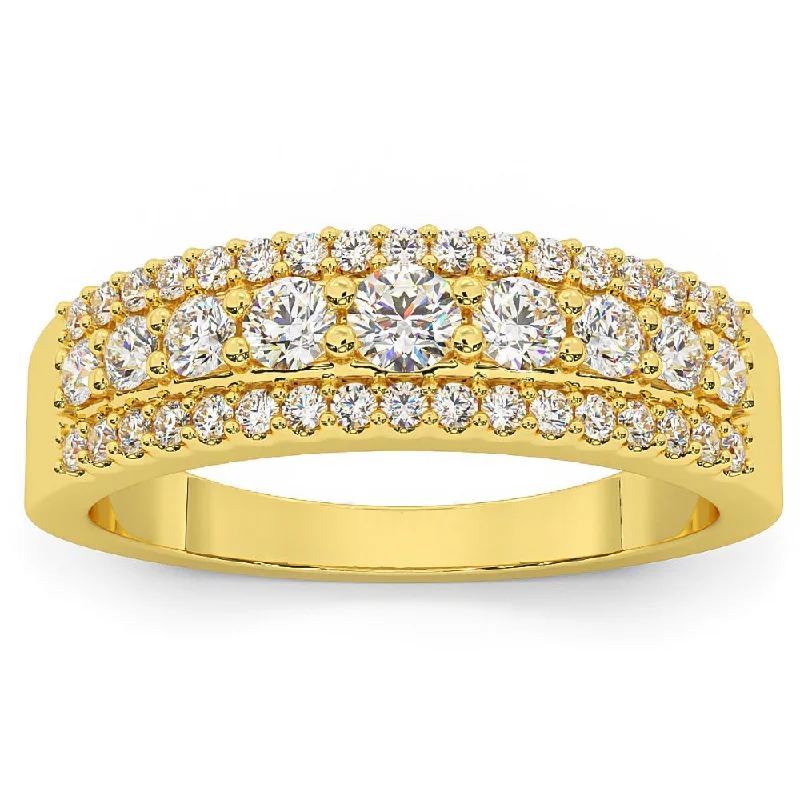 Stacked scale ring-5/8Ct Pave 3-Row Diamond Wedding Ring Stackable Band 14k Gold Lab Grown