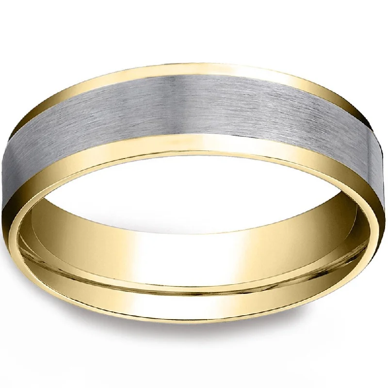 Fused alloy ring-6mm Two Tone 10k White & Yellow Gold Mens Wedding Band