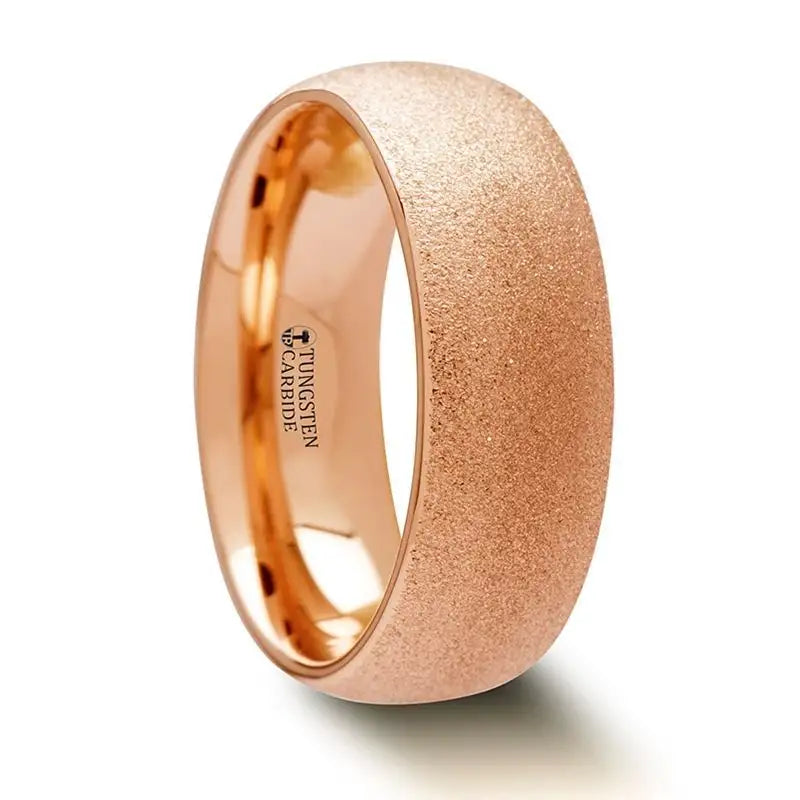 Surf crest ring-8mm EMBER Domed Tungsten Ring Rose Gold Plating and Sandblasted Crystalline Finish