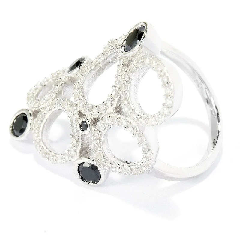 Rough grain ring-925 Sterling Silver Black Spinel and White Natural Zircon Ring