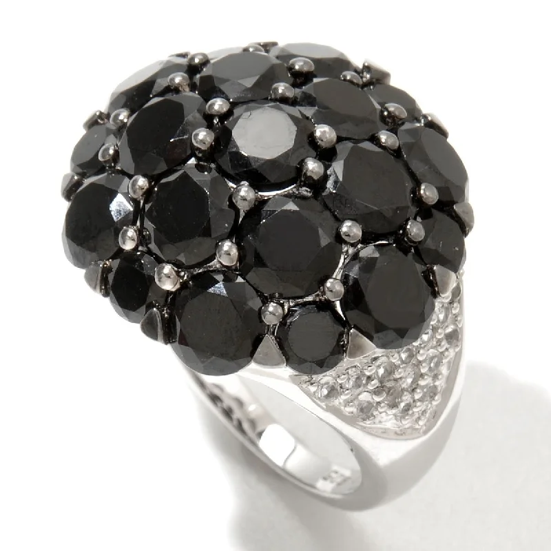 Rough grain ring-925 Sterling Silver Black Spinel and White Topaz Ring