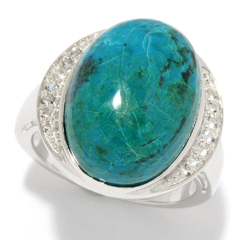 Sesame sprout ring-925 Sterling Silver Chrysocolla and White Topaz Ring