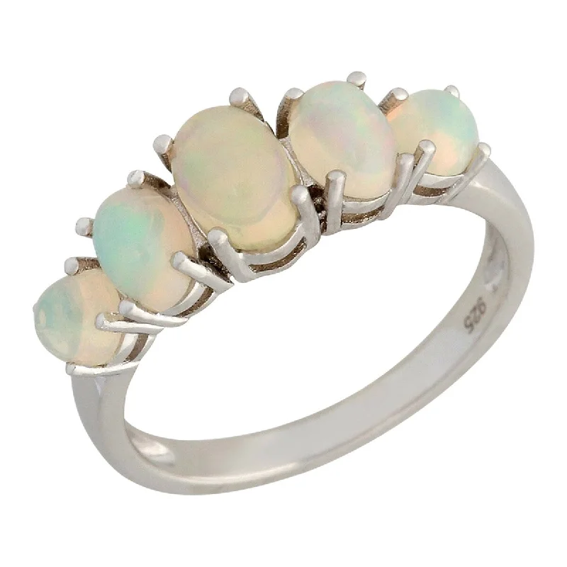 Lily flower ring-925 Sterling Silver Ethiopian Opal 5-Stone Ring