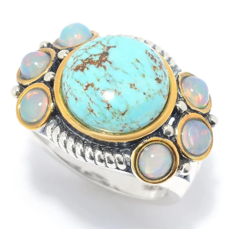 Pale dusk ring-925 Sterling Silver Ethiopian Opal and Mine#8 Turquoise Ring