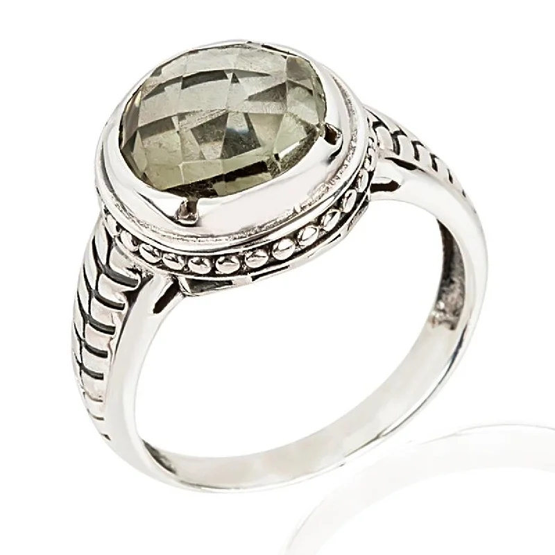 Hidden glyph ring-925 Sterling Silver Green Amethyst Solitaire Ring