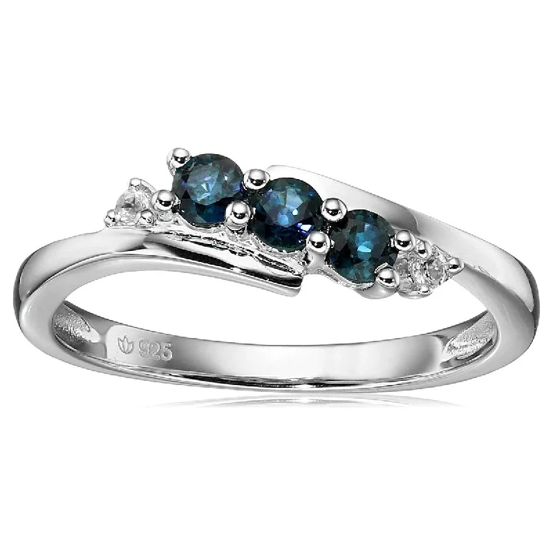 Smoked wood ring-925 Sterling Silver Indian Blue Sapphire and Created White Sapphire Ring