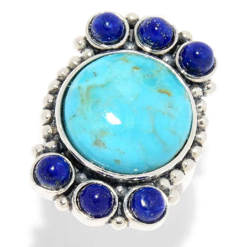 Heart-shaped zircon ring-925 Sterling Silver Kingman Turquoise and Lapis Lazuli Ring