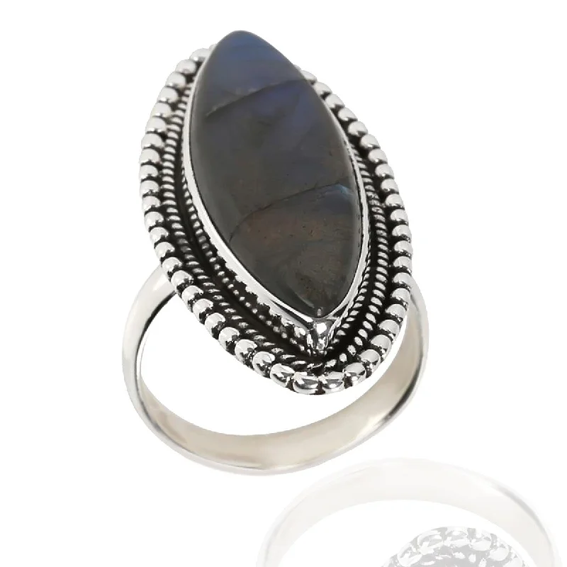 Onyx vein ring-925 Sterling Silver Labradorite Solitaire Ring