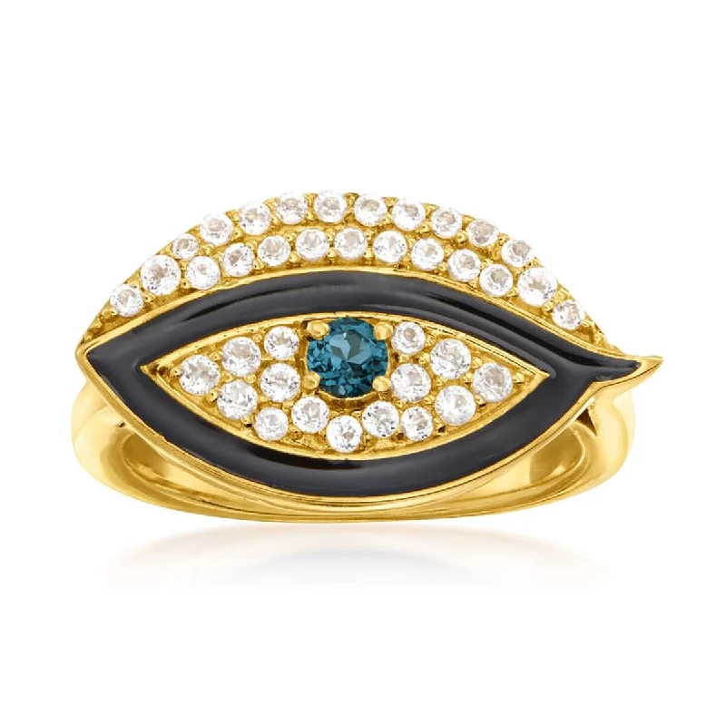 Clustered stone ring-925 Sterling Silver London Blue Topaz and White Topaz Gemstone " Evil Eye " Ring