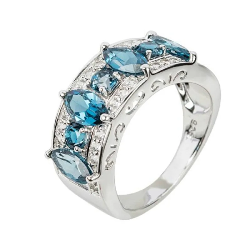 Zinc alloy ring-925 Sterling Silver London Blue Topaz and White Topaz Ring