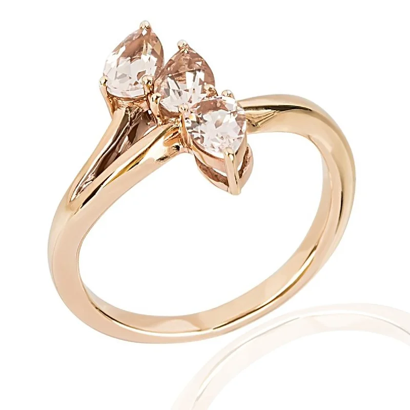 Fifteen-stone ring-925 Sterling Silver Morganite 3-Stone Ring