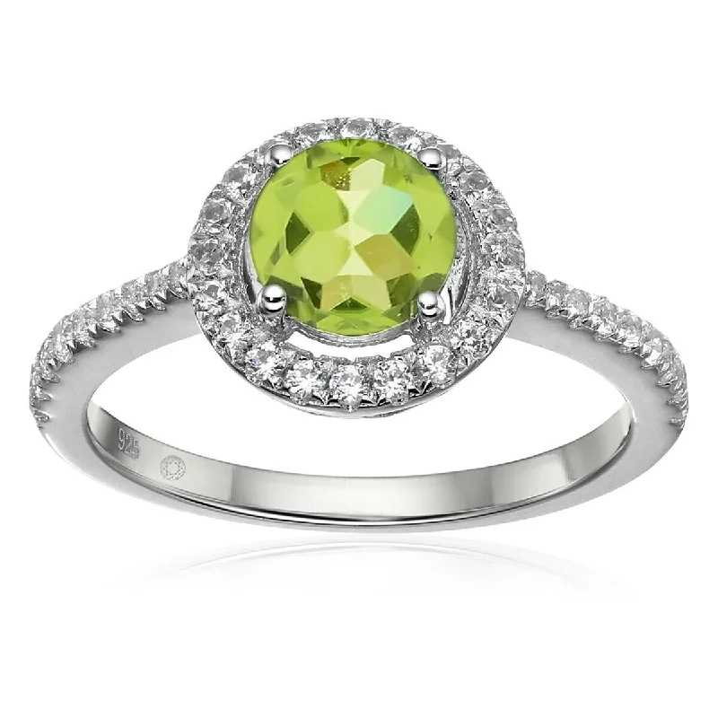 Tall bezel ring-925 Sterling Silver Peridot and Created White Sapphire Ring