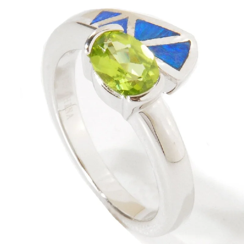 Ebony black ring-925 Sterling Silver Peridot and Opal Ring