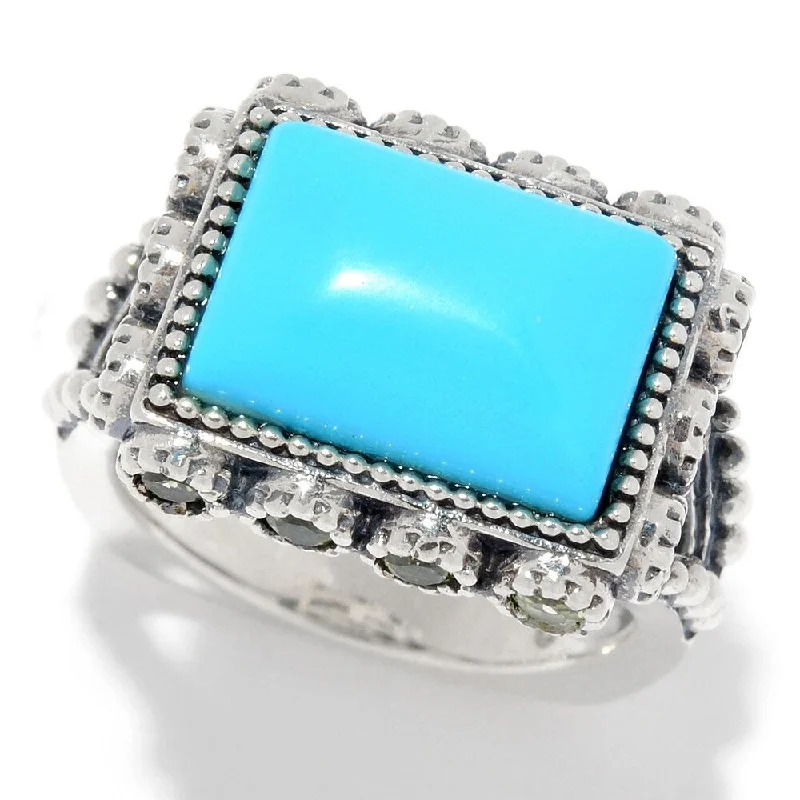 Tile stripe ring-925 Sterling Silver Peridot and Sonora Beauty Turquoise Ring