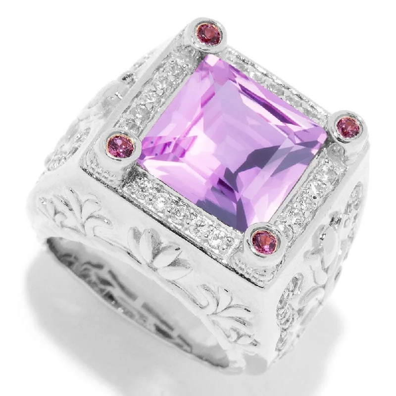 Joint clasp ring-925 Sterling Silver Pink Amethyst,Rhodolite Garnet,White Natural Zircon Ring