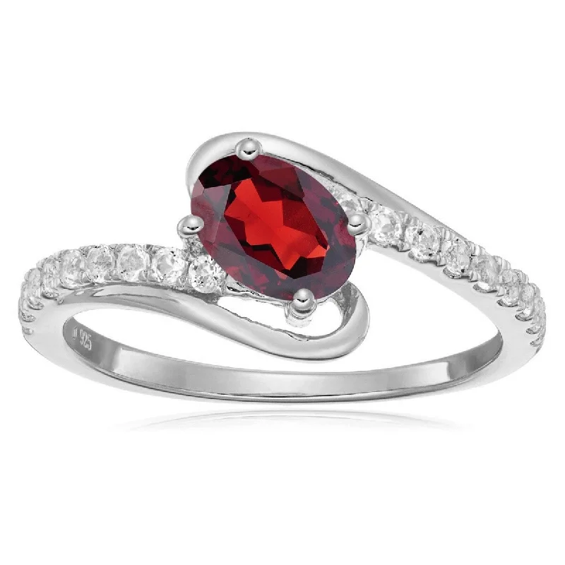 Tinted quartz ring-925 Sterling Silver Red Garnet and White Topaz Ring