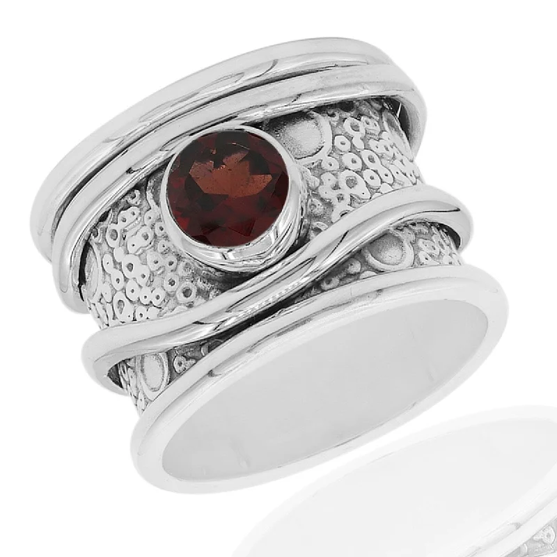 Cedar sprig ring-925 Sterling Silver Red Garnet Band Ring