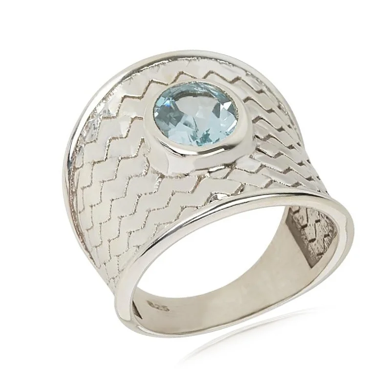 Birch husk ring-925 Sterling Silver Sky Blue Topaz Gemstone Solitaire Ring