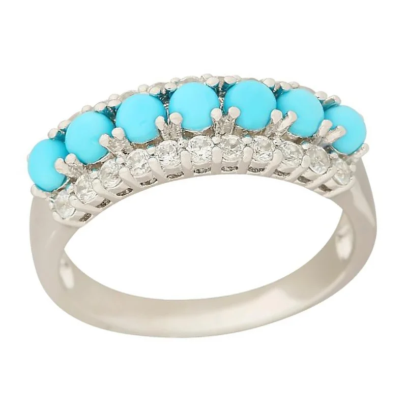 Rose petal ring-925 Sterling Silver Sleeping Beauty Turquoise and White Natural Zircon Ring